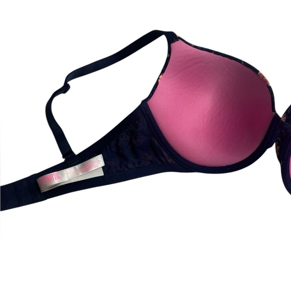 Victoria's Secret PINK Wear Everywhere Push Up Bra Women's 34DD Blue Floral Mesh - Picture 7 of 15
